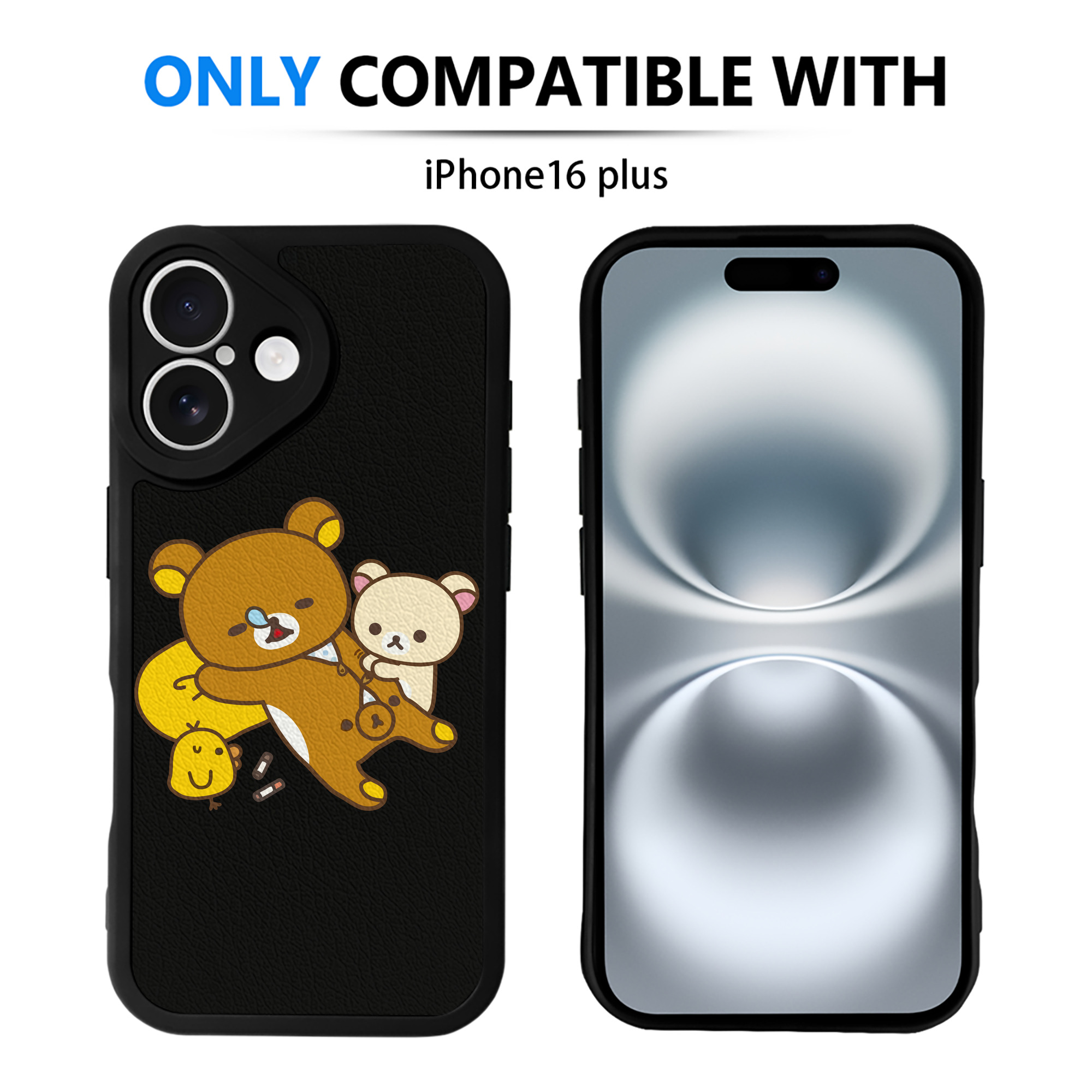（画像用） リラックマ リラックマ キイロイトリ Rilakkuma Korilakkuma Kiiroitori 【iPhone 16シリーズ対応】シリコンスマホケース（レザー調） 材質：シリコン